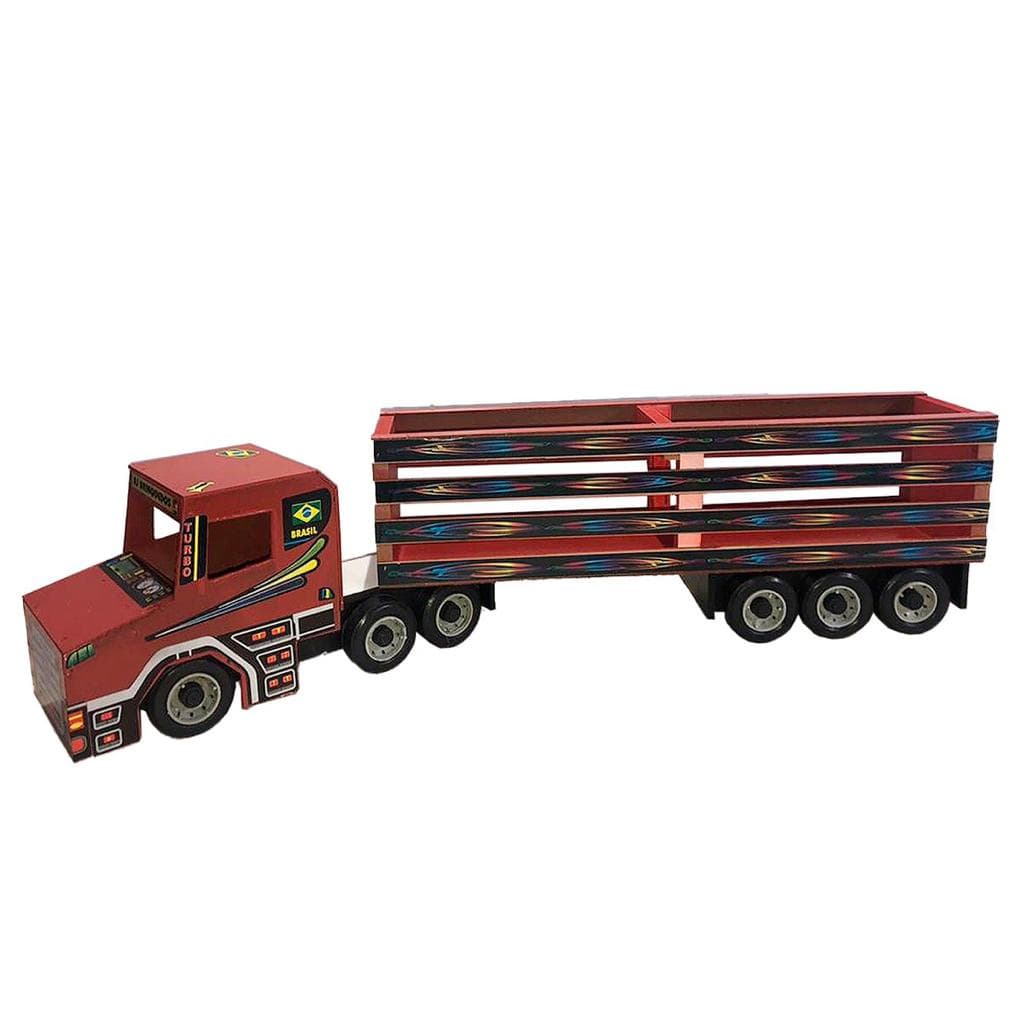 Caminhão Boiadeiro de Madeira Carreta Infantil Para Crianças 6 Eixos 80cm de Comprimento