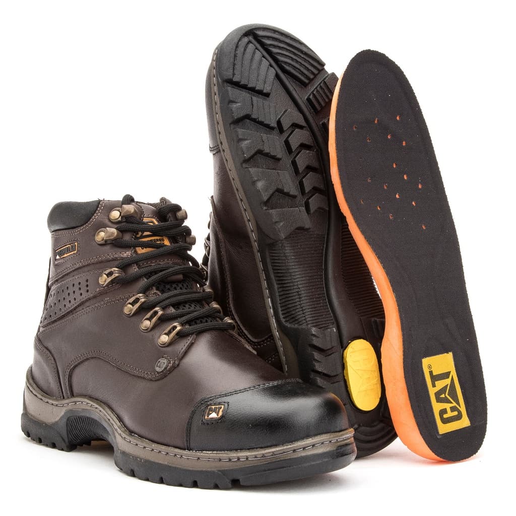 Bota Masculina Caterpillar Original Couro Cor Marrom Palmilha gel Confortável.