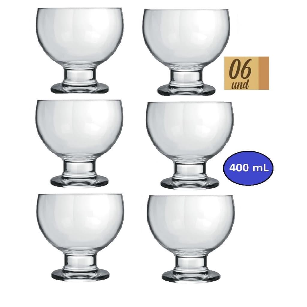 Jogo de 6 unidades de taças de vidro p/ sobremesas, mousses, e sorvetes.(400ml ou 220ml)