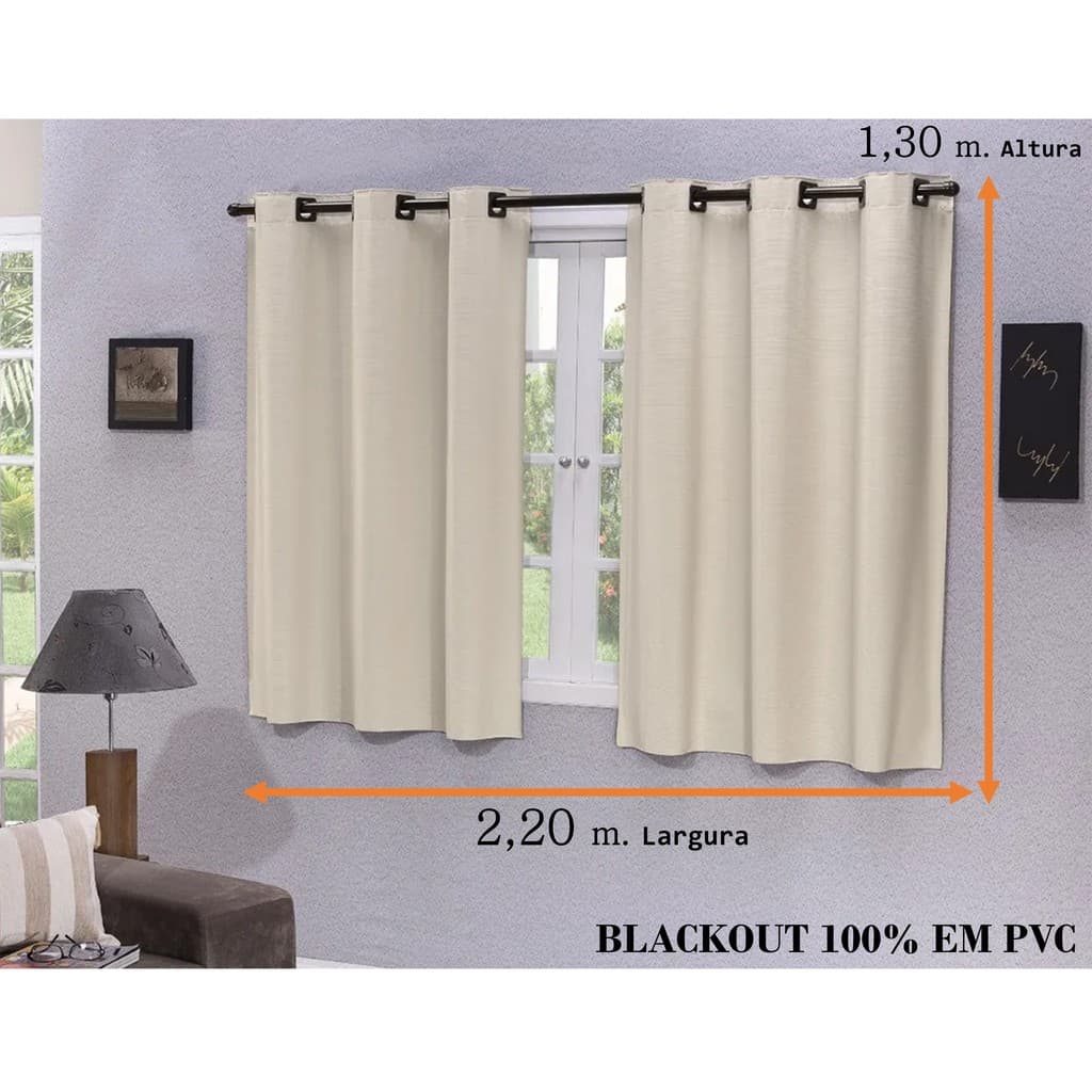 Cortina Blackout para Sala Quarto 2,20m x 1,30m Cozinha Quarto de menina, menino cortinas blecaute PVC (Plástico) Várias Cores: Cinza, Branca, Azul-marinho, Bege, Marrom, Chocolate, Lilás, Preta, Vermelha, Pink, Rosa.