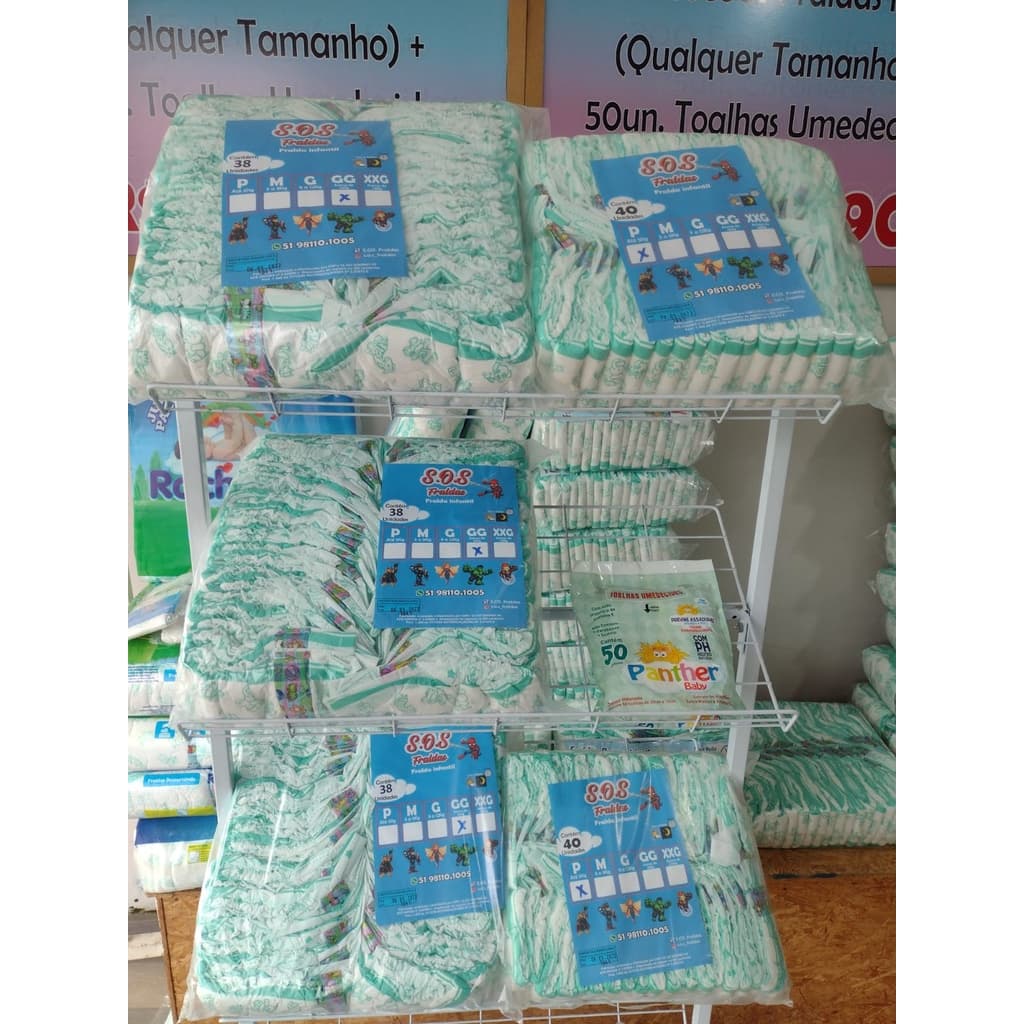 5 Pacotões Fraldas Infantil (Qualquer Tamanho) P (200 un)/M (200 un)/G (200 un)/GG (190 un)  + 50 un Toalhas Umedecidas