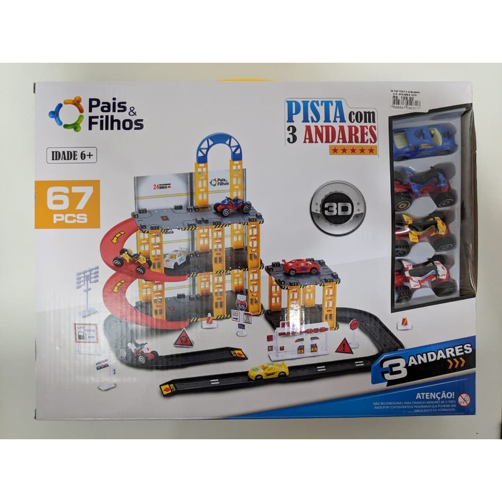 PISTA COM 3 ANDARES COM 67 PEÇAS -PAIS E FILHOS
