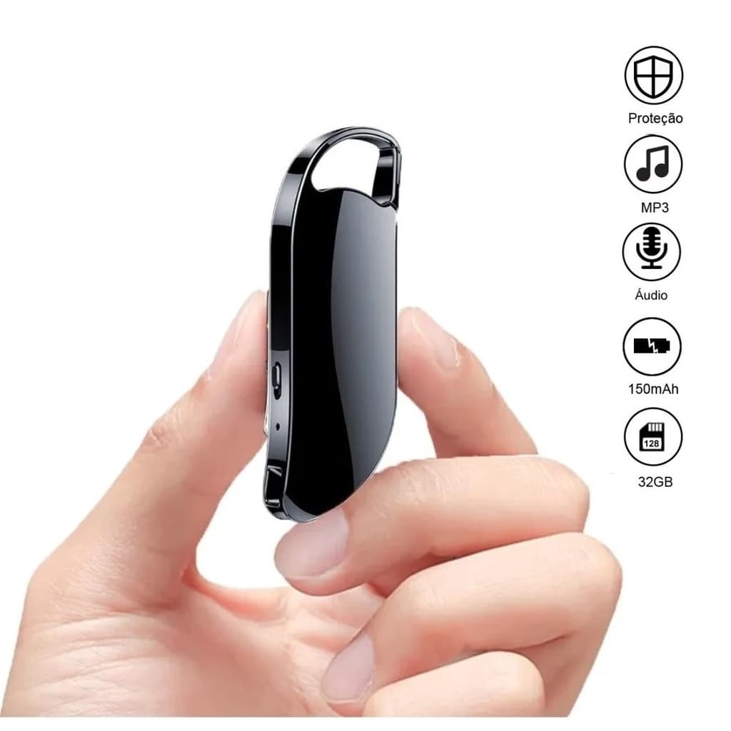 Mini Gravador De Voz Chaveiro Espião Camuflado 40 Horas Gravação Sensor de Voz 32GB V11