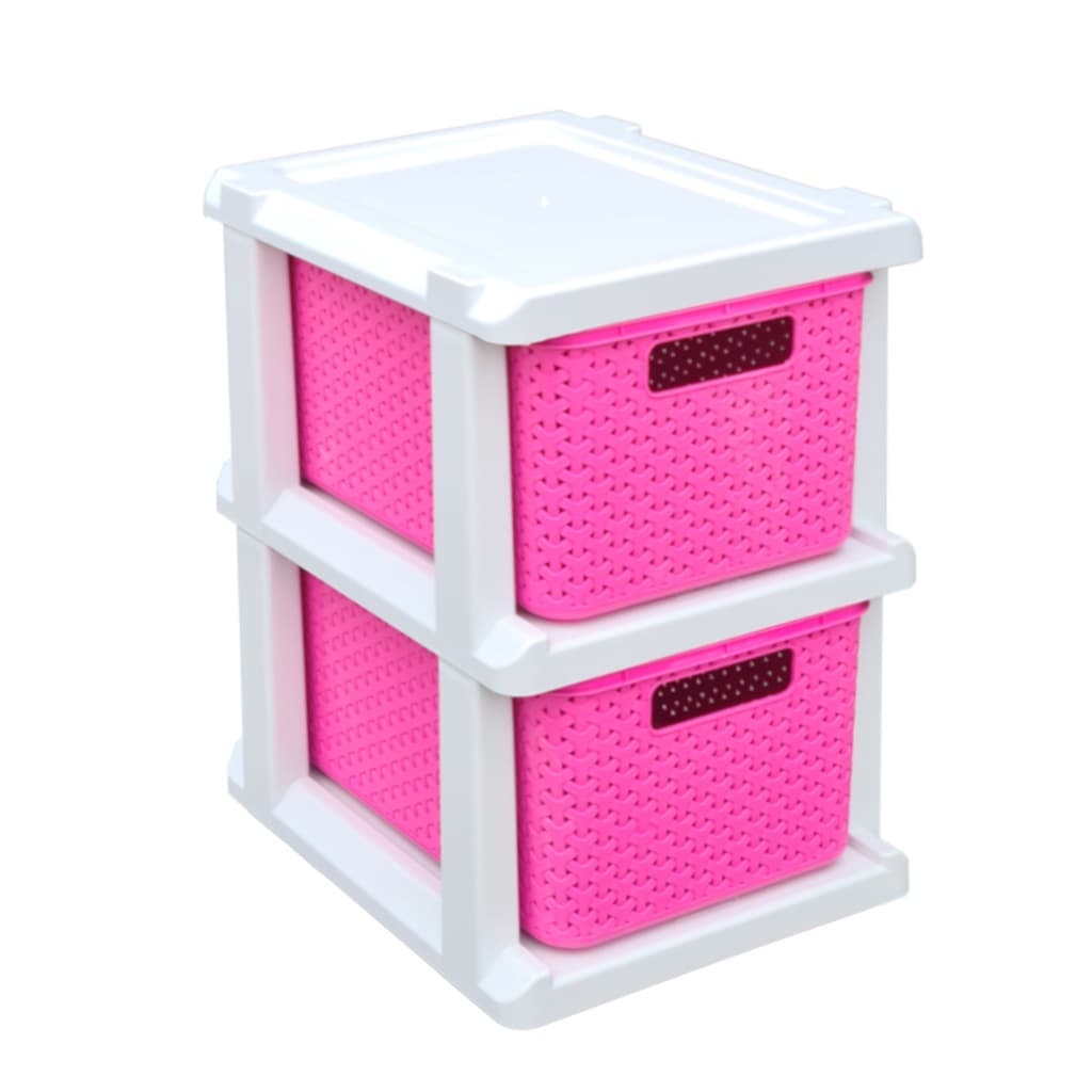 Gaveteiro Organizador Branco e Rosa Estilo Ratan 2 Gavetas Rodinhas