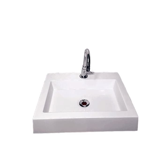 Cuba Pia para Banheiro Modelo Margarida de Sobrepor Apoio 47x36cm Branca Mármore Sintético CLD.