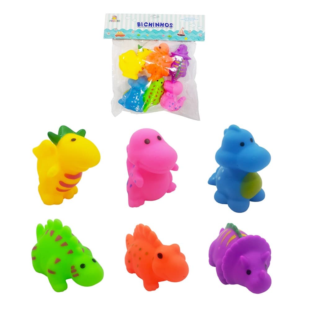 Kit Bichinhos Dinossauros De Vinil Com Som 6 Pçc Sortidos