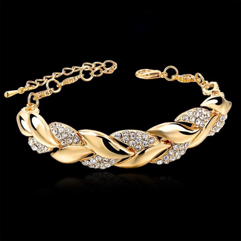 Luxo 18k Ouro Trançado Folha Pulseiras Para As Mulheres De Cristal Mão Cadeia Para Nupcial Da Jóia Do Casamento Presente De Aniversário