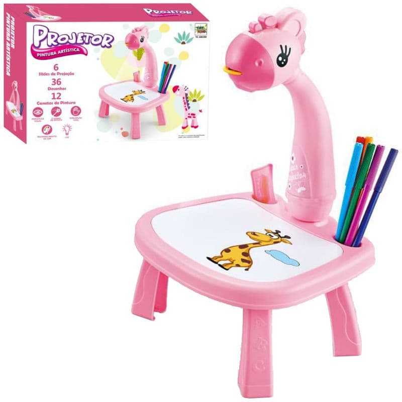 MESA INFANTIL PROJETOR DE IMAGEM PARA PINTURA 12 CANETINHA + APAGADOR A PILHA 34X25X22CM