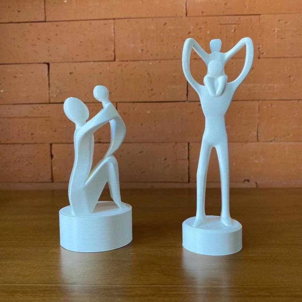 Escultura Decorativa Pai e Filho + Escultura Decorativa Mãe e Filho pequenas