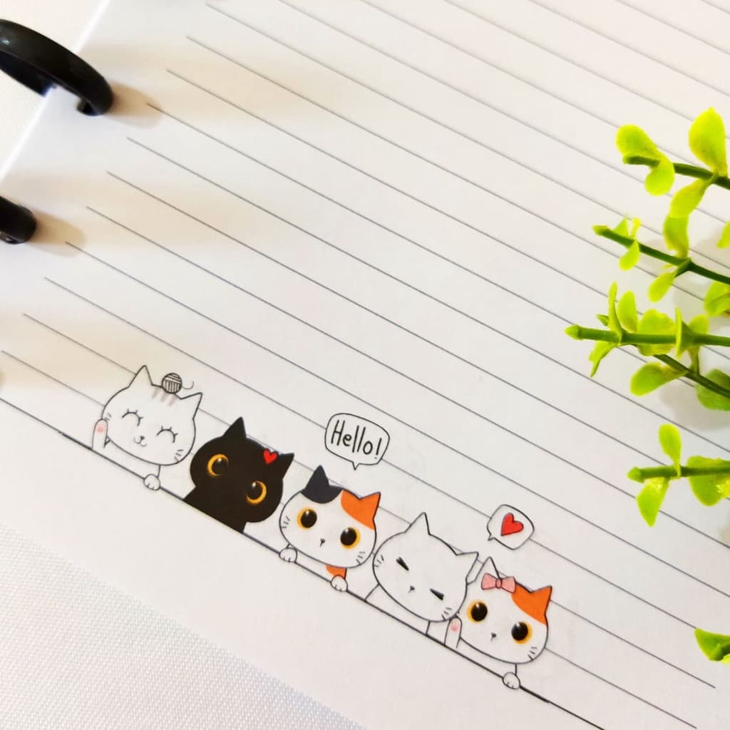 Refil de Folhas para Caderno de Disco Inteligente Gatinhos Cute MOD. 02 Tamanho A5 Médio Grande