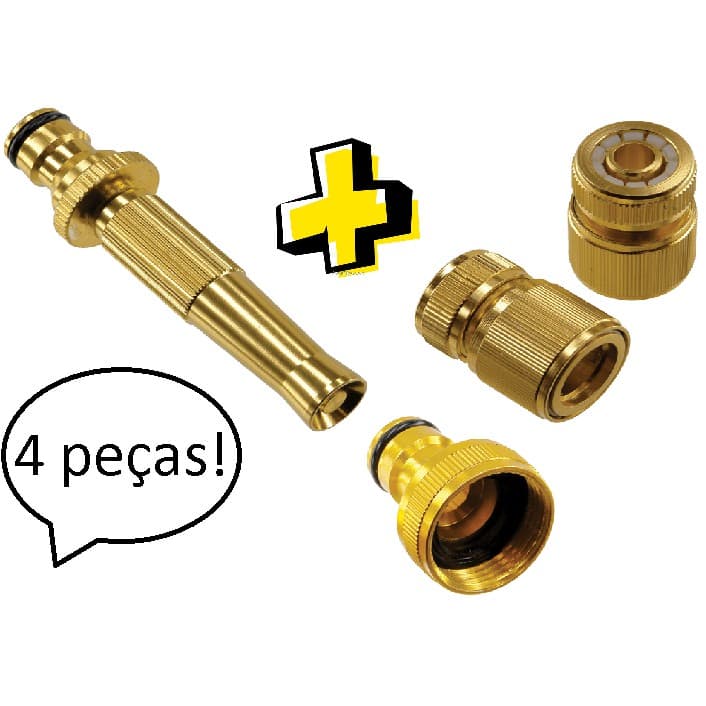 Jogo De Engate Rapido de metal / Aluminio Bronzeado ( Bico, Engate e Esguicho) para Mangueiras de Jardim 1/2" - premium