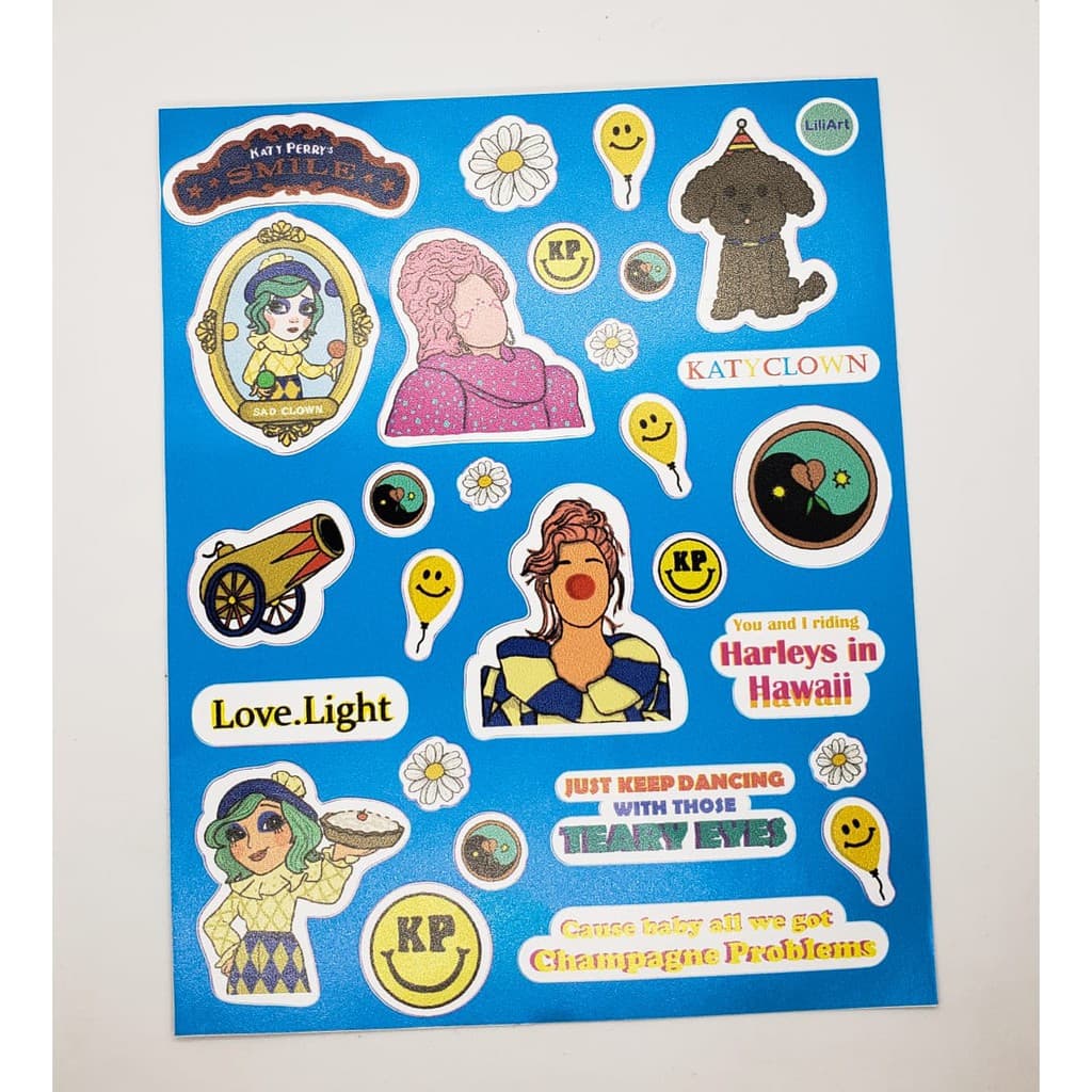 Cartela de Adesivo + Marcador de Pagina + Adesivos Katy Perry Era Smile Katycat Geek Nerd