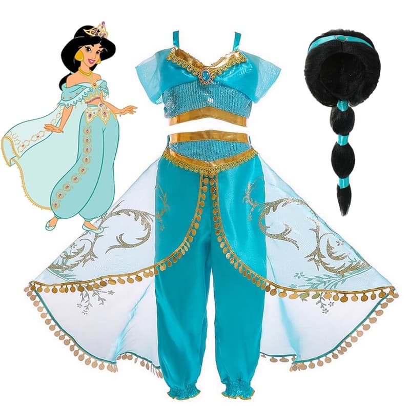 Jasmim Princesa Meninas Vestido Aladdin Crianças Traje Cosplay Festa De Aniversário Dos Desenhos Animados Prom Attire
