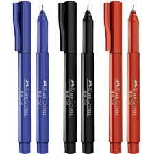 Caneta Fine Pen Faber-Castell 0.4mm Preto, Azul, Vermelho