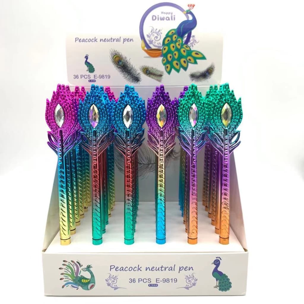 Galvanoplastia de gradiente colorido caneta de gel de pavão com tela aberta em formato de pavão caneta de diamante colorido de desenho animado Novos especiais da loja