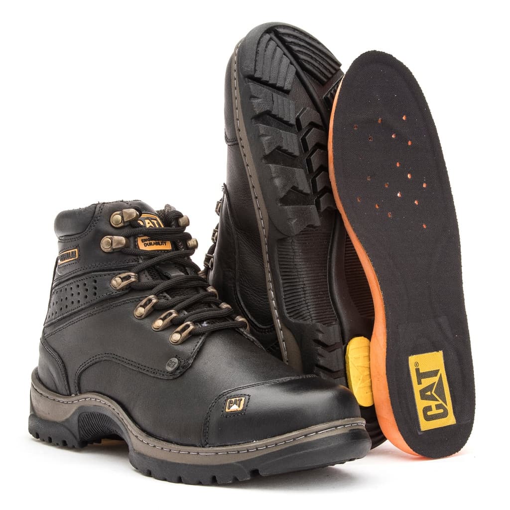 Bota Masculina Caterpillar Original Couro Cor Preto Palmilha gel Confortável.