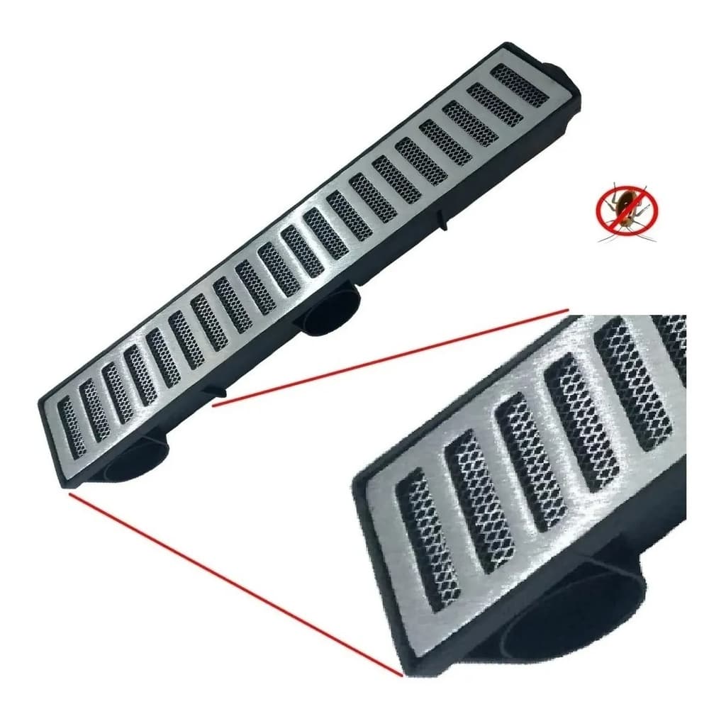 Ralo Linear Seca Piso Modular 8x50 Grelha Alumínio Sifonado + Tela Anti Inseto Piscina Corredor Varanda