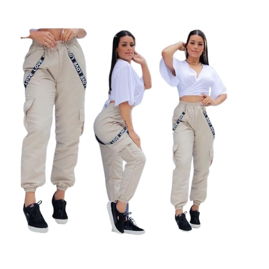 Calça Feminina Jogger Calça Jogger Tactel Calça Cargo Suspensório