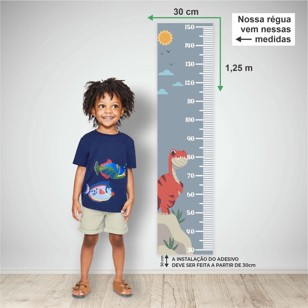 Régua de Crescimento Com Dinossauro Em Cima da Pedra