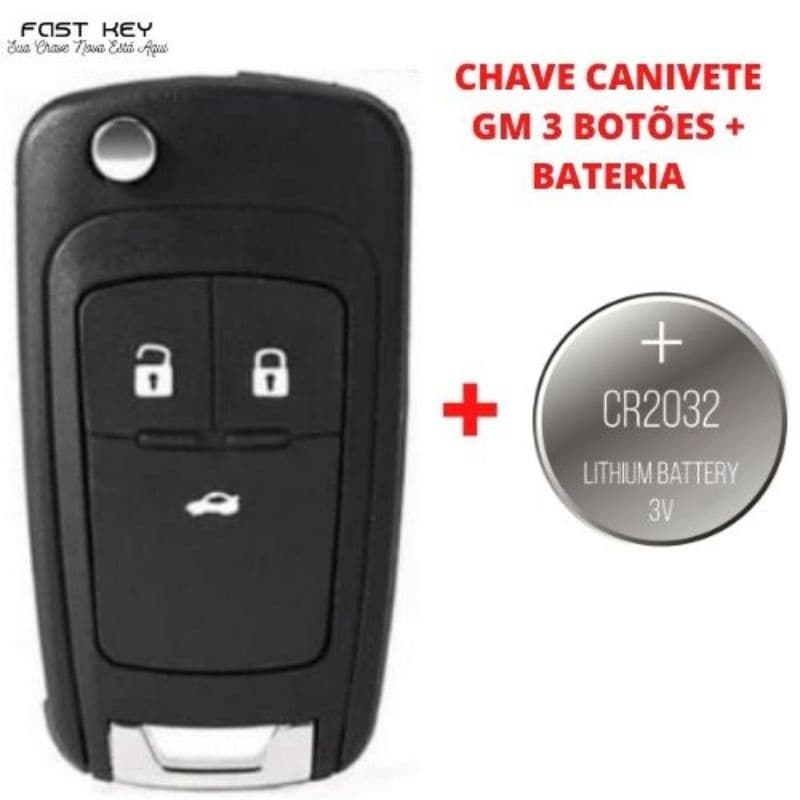 Carcaça Chave Canivete Gm Onix Prisma Cobalt Cruze Spin Carcaça 3 Botões + Bateria
