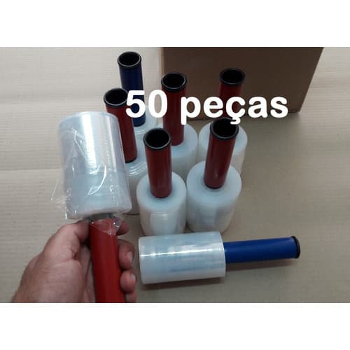 50 Rolos De Filme Stretch 100 Mm Com Cabo, Embala Tudo