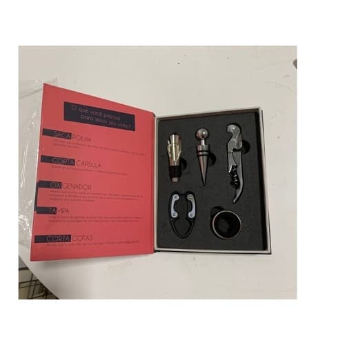 Kit Vinho Abridor Saca Rolhas Tampa Dosador Livro 05 Peças