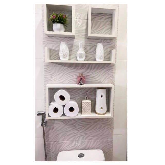 Kit C/4 Peças Com Prateleira Modelo U Decorativo Banheiro