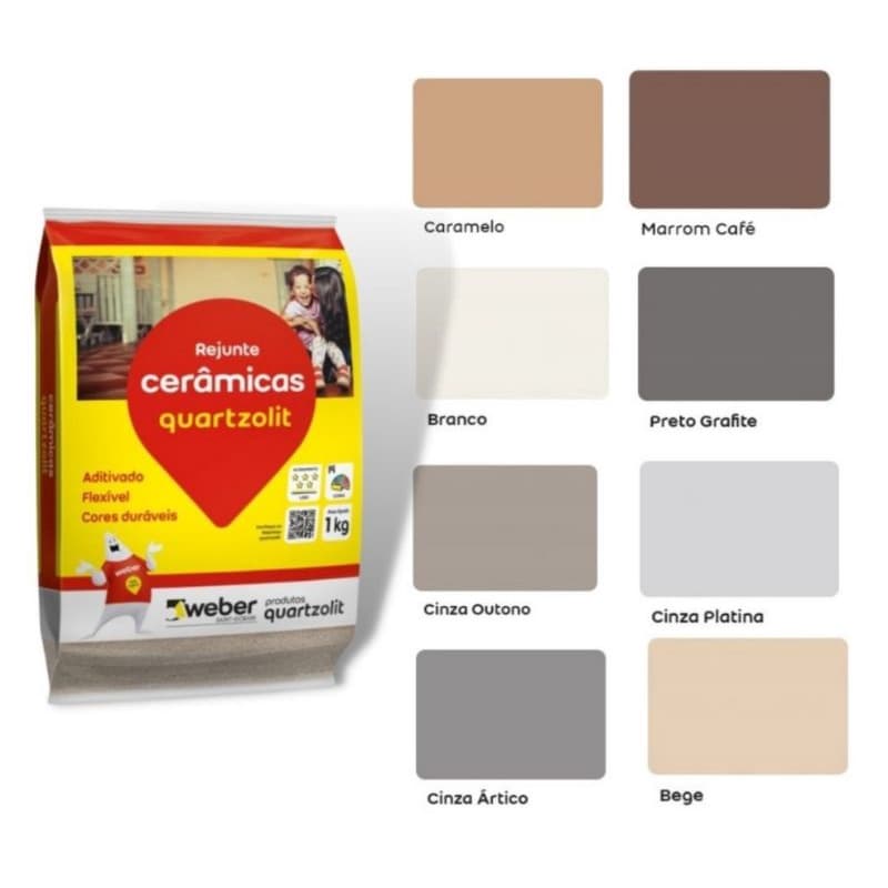 Rejunte Quartzolit para Pisos e Ceramicas Branco / Bege / Cinza Platina / Grafite / Palha 1kg