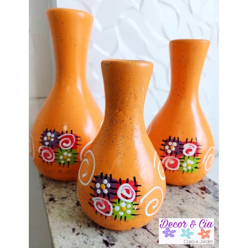 🏺 3 pcs trio de vasos laranja / kit jarro laranja / artesanal artesanais pintados à mão decoração sala casa jardim planta flor decorações