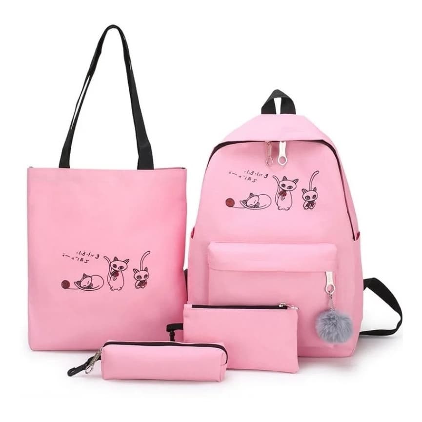 Mochila Escolar Gatinho Luxo C/4 Pecas