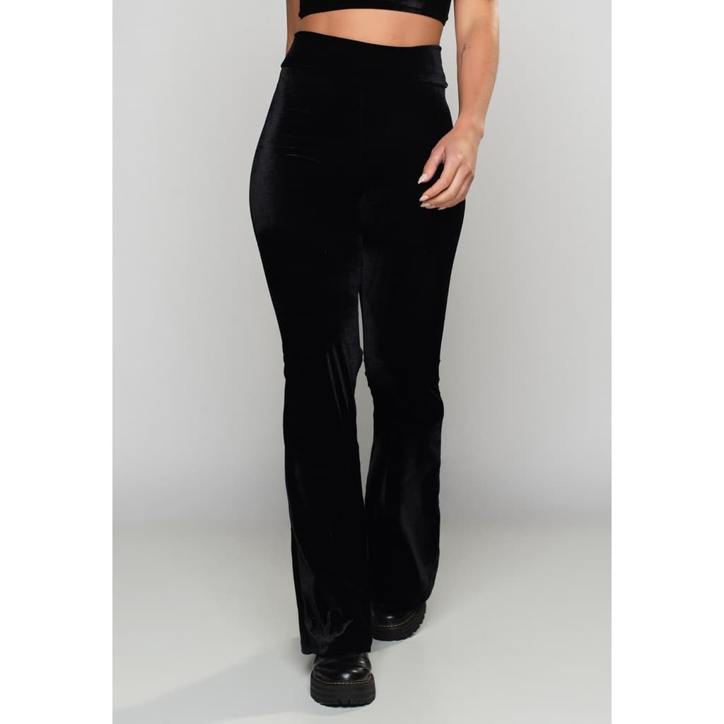 Calça Feminina Flare Veludo Molhado Pantalona Cintura Alta Mvb Modas