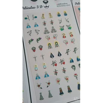 adesivo pra unhas terço religioso tercinho ave maria nossa senhora aparecida fé mine cartelão