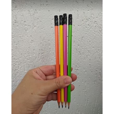 5 Lápis Escolar Neon com Borracha HB