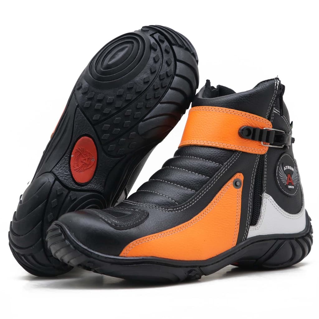 Bota Cano Curto Couro P/ Motociclista ATRON 271 PT BCO LJ original