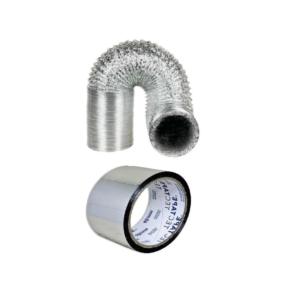 Fita + Duto Flexível Aluminizado 100mm 125mm 150mm 5 Metros Exaustor Coifa Grow Cultivo Indoor Gardenleds