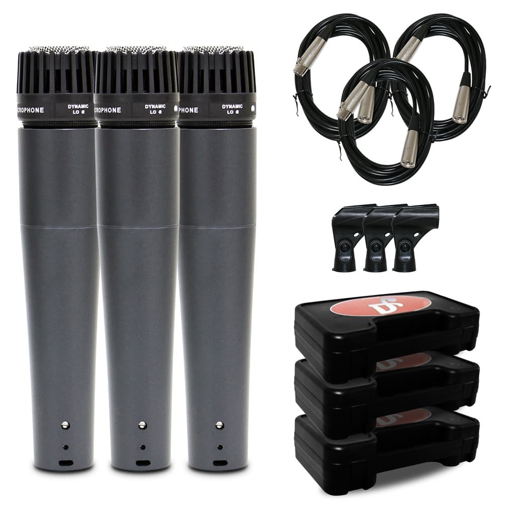 Kit Arcano 3 microfones dinâmicos Renius-7 com fio XLR-XLR