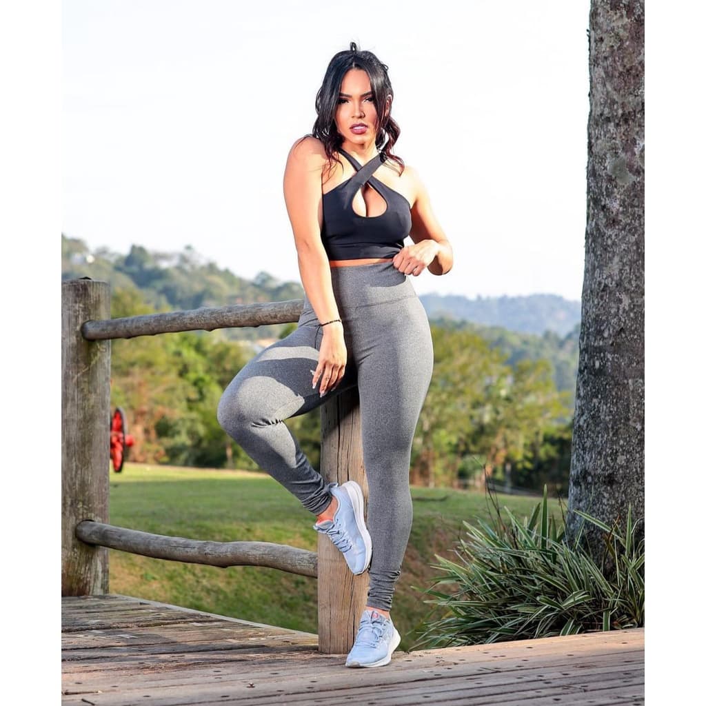 Calça Legging Cintura Alta Cinza Oferta moda academia fitnes moda feminina Legging Cinza Cintura media Feminina Legue para academia leg dia a dia