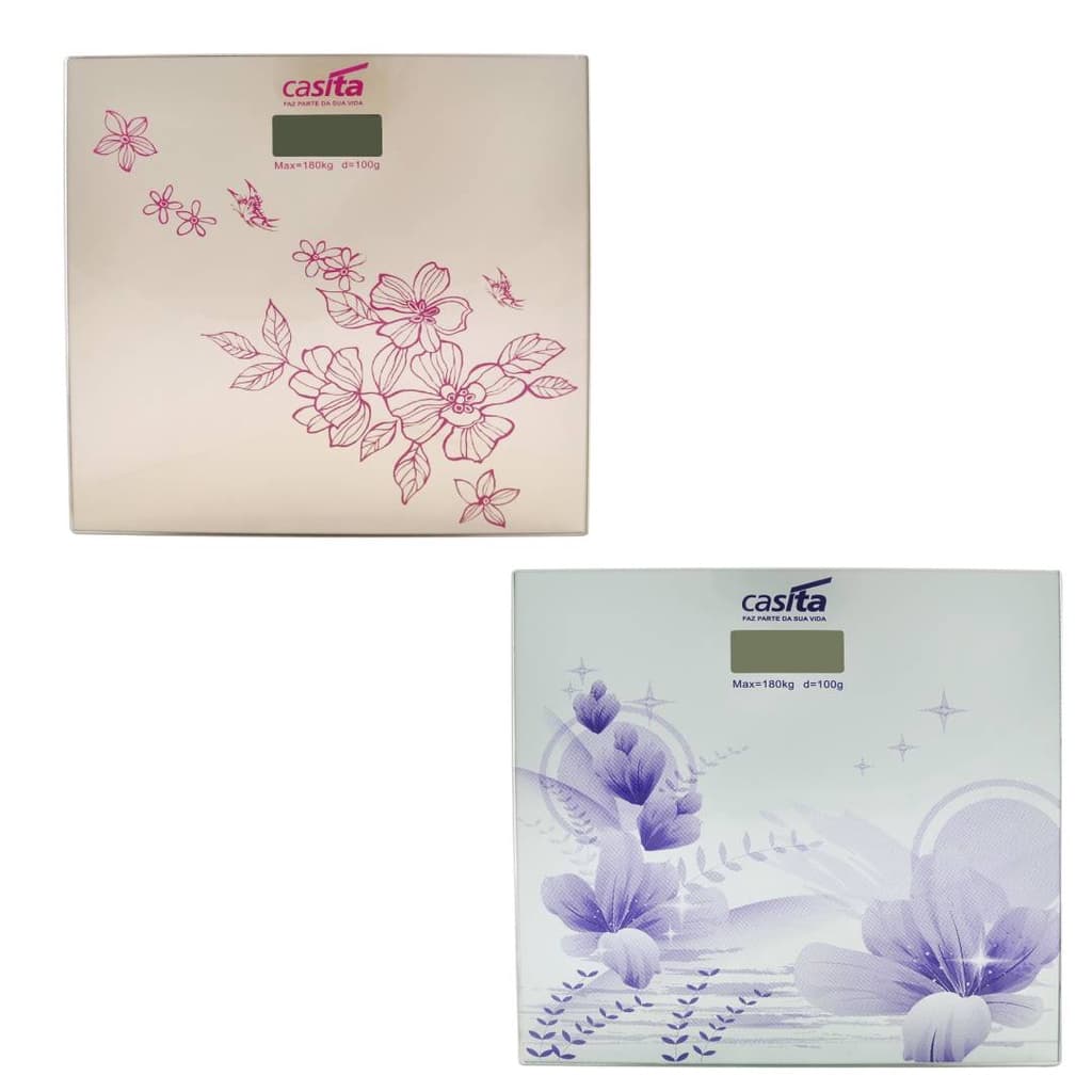 Balança Digital Vidro Temperado para Banheiro Quadrada Estampa Floral - 180kg