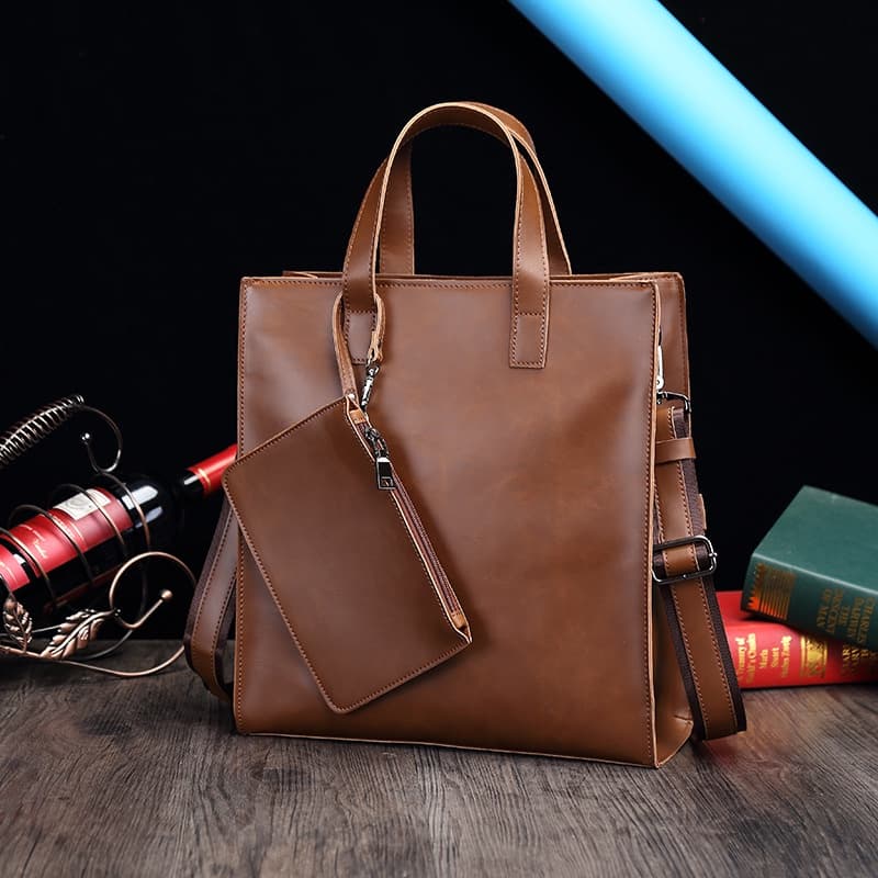Saco De Couro Crazy Horse Leather Man Sling Moda Bolsa De Mão Homem Retro Crossbody