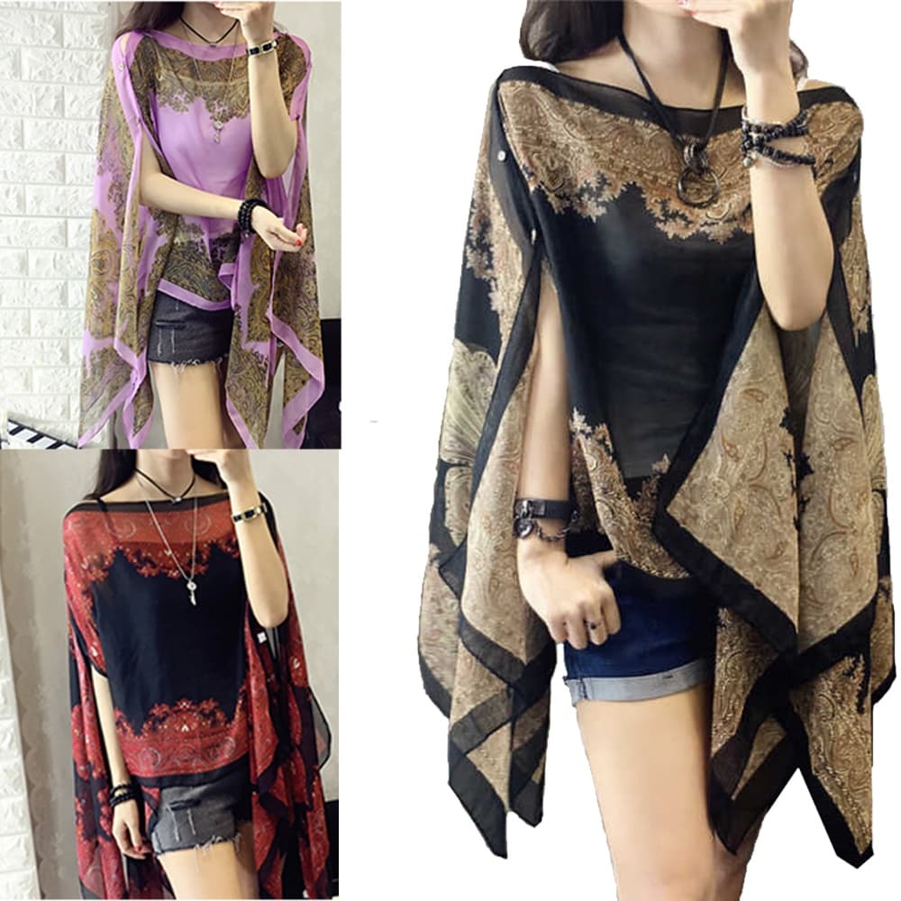 Poncho Xale Feminino Estampado Com Proteção Solar/Lenço De Sol