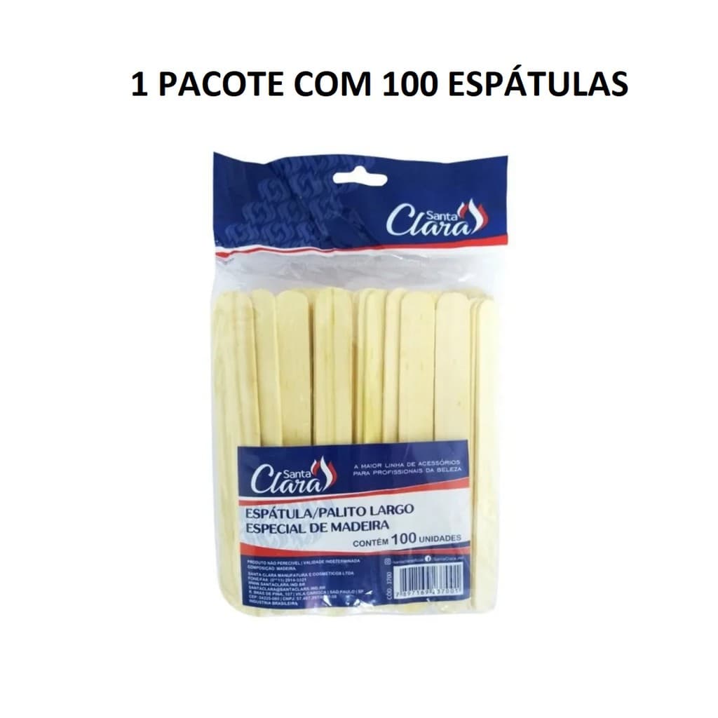 Espátula Palito Largo Para Depilação Abaixador De Língua Santa Clara Pct C/100 Un P