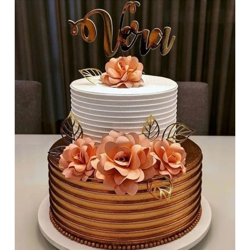 Topo de  bolo flores rosé