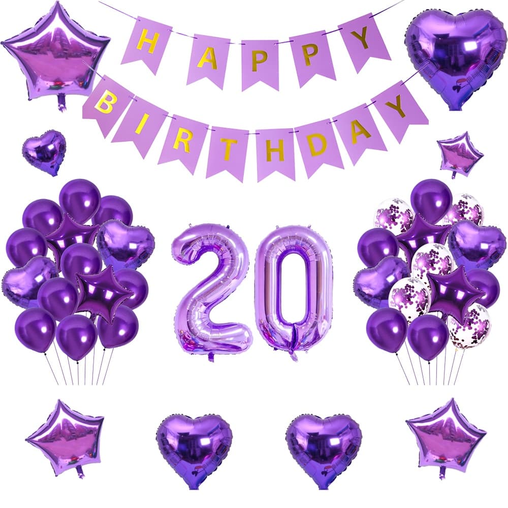 Conjunto Bandeira Balões De Látex Roxo Com Confete Crianças Carta Balões Feliz Aniversário Balões Cor Pastel Decoração Do Casamento