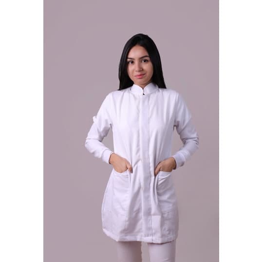 jaleco Feminino branco Acinturado Gola Padre De Gabardine premium italiana