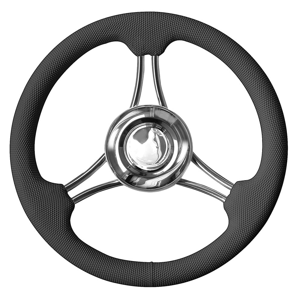 Volante Náutico Preto Em Poliuretano 350Mm Antichoque Lancha