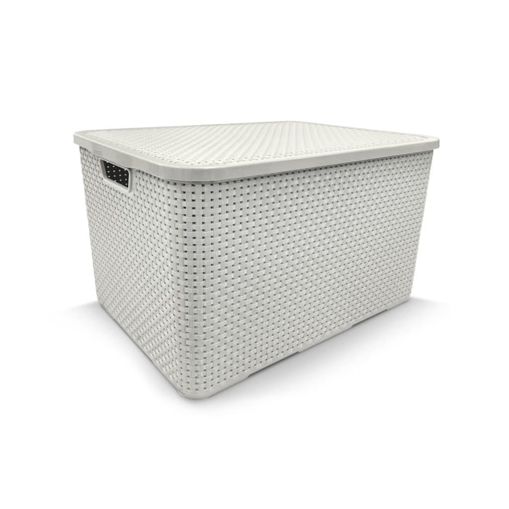 Cesto Organizador Rattan 20 Litros C/ Tampa Branco Arqplast