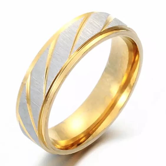 Anel Dourado Tiras Listra Prateado Aço Inoxidavel 6mm