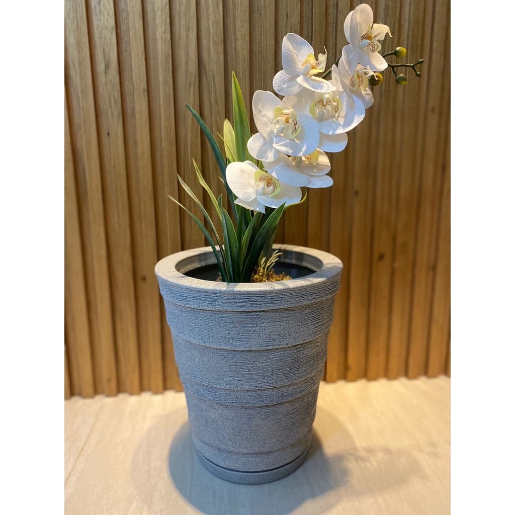 Vaso Planta Coluna Redonda C/ Prato Degrau Escovado Nº 2 39x35x35