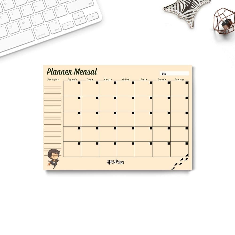 Planner mensal de Mesa A4 - Tema Harry Potter