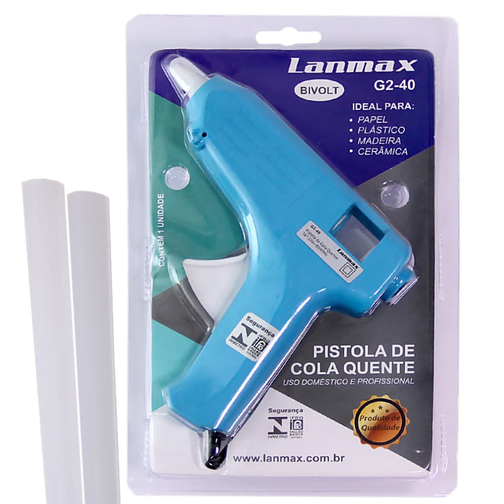 Pistola Elétrica De Cola Quente 13W Lanmax Aplicador Profissional + 2 Bastões de Cola Quente Grossa